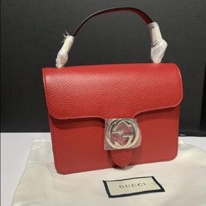GUCCI Interlocking Leather Chain Crossbody Bag